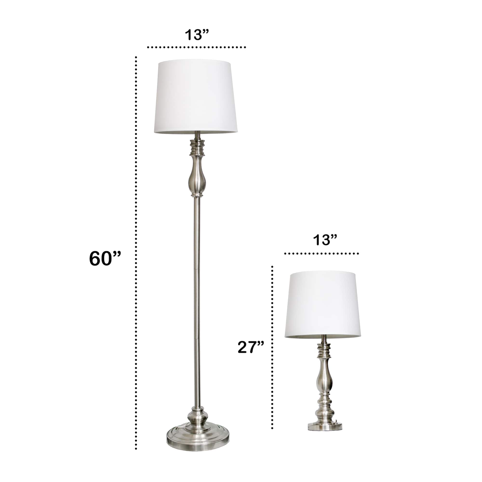 Lalia Home Classic Brushed Steel Table and Floor Lamp Set